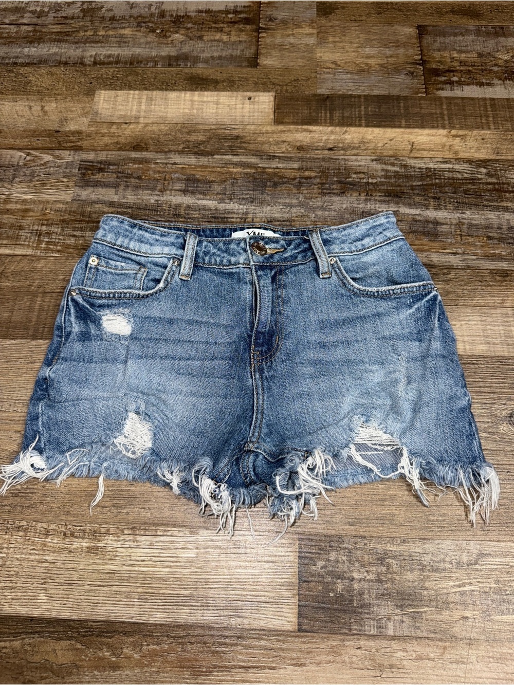 YMI Distressed Denim Cutoff Shorts Size 3/26 High Rise Frayed Raw Hem
